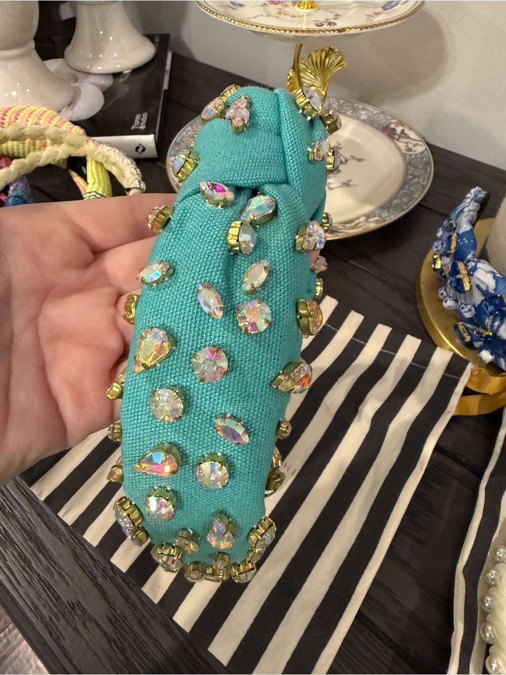 Lele Sadoughi Turquoise Jeweled Padded Headband - Picture 2 of 8